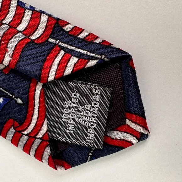 American Traditions USA-Made American Flag Pattern Silk Tie Red/White/Blue Mens - Picture 6 of 7